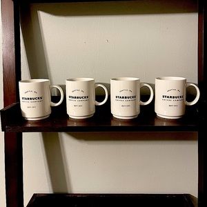 STARBUCKS 14OZ WHITE CERAMIC COFFEE Co. Seattle 2018 MUG Set Of 4
